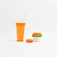 Gobelets réutilisables en plastique transparent de qualité alimentaire, portables, 350 ml, 2-en-1, avec couvercle et paille, et bol à collation intégré