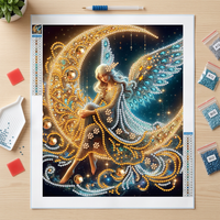 Kit de peinture diamant 5D pour adultes, ange assis sur la lune, dessin animé, 25x25cm, toile DIY, décoration murale pour la maison, cadeau
