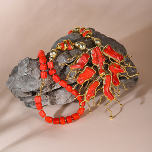 Collar de Cuentas de <span class=keywords><strong>Coral</strong></span> Rojo de Alta Calidad con Colgante Irregular, Chapado en Oro de 18K, Estilo Bohemia, Joyería para Fiesta, Regalo - Product Image 5