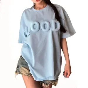Custom Oversized Heavyweight Tshirt For Women 300 Gsm Tshirt Woman T-shirts 3D Emboss T Shirts With Logo