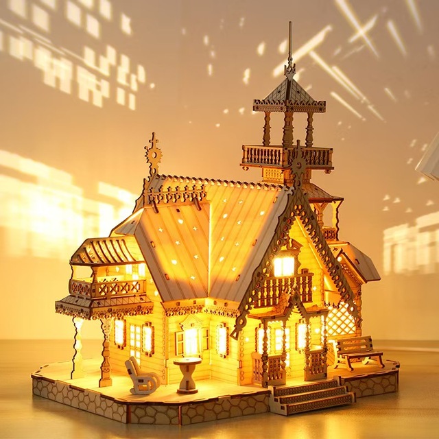 3D Wooden Puzzle Toy Educational Assembly Toy Handmade DIY Creative Retro Villa