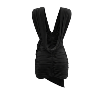 Viviblook D26DS053 Robes pour femmes printemps-été, nouvelle robe élégante et sexy à col en V profond, sans manches, plissée, mini robe de soirée - Product Image 2