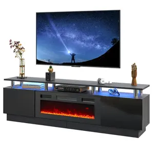 80" Media Console For TVs Up To 90" With Electric Fireplace Large TV Stand with Led Light Living Room Furniture