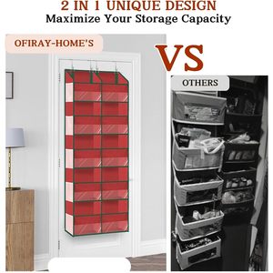 Organisateur de Noël à suspendre au-dessus de la porte, 10 compartiments, rangement suspendu extra large pour vêtements et cadeaux, en tissu non tissé rouge - Product Image 5