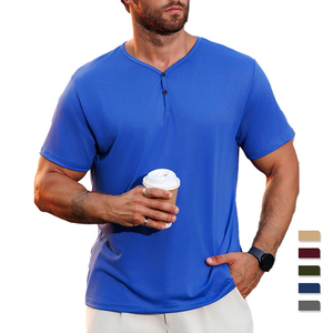 T-Shirt a Tinta Unita con Scollo a V e Motivo in Rilievo Personalizzabile Traspirante Casual Sportiva Leggera a Maniche Corte per Uomo - Product Image 1