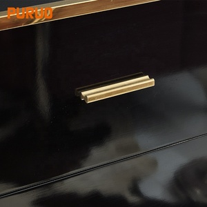 Table <span class=keywords><strong>console</strong></span> de maquillage en <span class=keywords><strong>bois</strong></span> avec ligne festonnée, peinture noire moderne, avec un long tiroir, pieds en métal doré pour le salon, écologique - Product Image 5