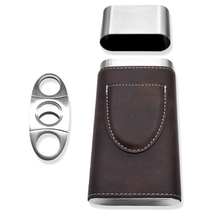 Humidor de cigarros con forro de cuero Vanace, estuche y cortador de cigarros de cuero marrón de 3 dedos Premium - Product Image 3