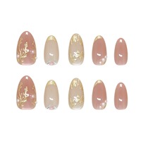 Z1385 Faux ongles à presser faits main, motif œil de chat et fleur dorée, paillettes françaises, style INS élégant, en ABS de qualité supérieure, vente en gros, en stock