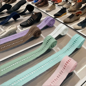 Venta al por mayor de fábrica: Encaje bordado de algodón 100% de 2.5CM de ancho, diseño vintage soluble en agua con patrón cuadrado colorido para zapatos y bolsos. - Product Image 2