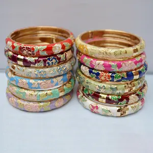 Beijing Cloisonne Peony Flower Fashion Vintage Court Gold Plated Bracelet Jewelry