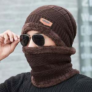 Ensemble bonnet d'hiver tricoté pour homme et femme, cagoule épaisse en laine avec écharpe intégrée, masque et bonnet R0780 - Product Image 2