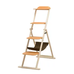 Indoor Foldable Wood Cat Ladder With Scratcher