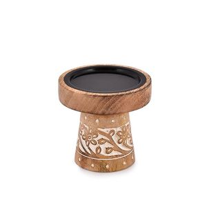 Portavelas de Madera con Pedestal Floral Tallado ADC, Candelabro Rústico para Velas Votivas, Centro de Mesa Floral Tallado para Decoración del Hogar - Product Image 1