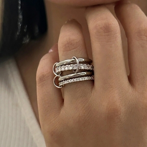 RINHOO Luxus Mehrschichtiger Ring 18K PVD Vergoldet 316L Edelstahl Zirkon Verstellbarer Ring für Damen Herren Jubiläumsgeschenk - Product Image 6