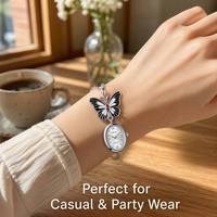 Montre-bracelet Soleviah Vintage Papillon pour Femme, Montre à Quartz de Luxe avec Chaîne en Argent, Collier 2-en-1, Bijou-Montre OEM