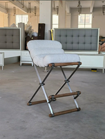 Tabouret de bar pliant minimaliste contemporain en métal et bois, rembourré en bouclette, pour îlot de cuisine, maison moderne, loft urbain