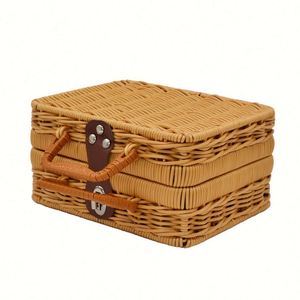 Woven <b>Storage</b> Plastic Rattan Organize Box Home Organization Bins With Lids Gift Boxes for Guests Picnic Basket <b>Suitcase</b> - Product Image 2