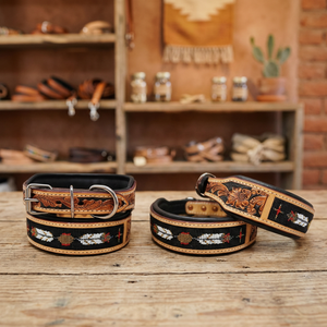 Highest Quality Handmade Soft Padded Leather Dog <b>Collar</b> with Hand Carved and Rivet Design Solid Fashion Manufacturer - Product Image 2