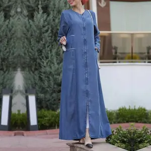 Fornecedor de abaya respirável OEM ODM tecido jeans personalizado abaya com zíperes