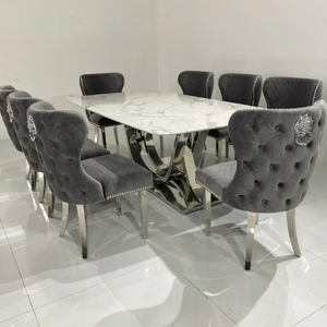 New Unique Button Tufted <strong>Velvet</strong> Fabric Lion Knocker Modern Design Stainless Steel Legs <strong>Dining</strong> Room <strong>Sets</strong> <strong>of</strong> <strong>6</strong> <strong>Dining</strong> <strong>Chairs</strong> - Product Image 4