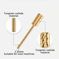 1 pieza de broca para uñas de cabeza plana fácil de limpiar, herramientas de belleza de carburo de tungsteno dorado para uso en salón de manicura