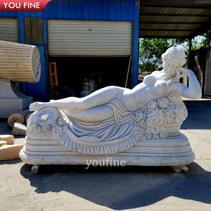 Escultura de mármol tallado a mano para jardín al aire libre, escultura de mujer desnuda tumbada - Product Image 2
