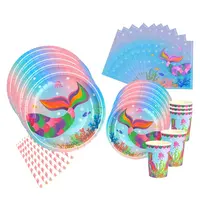 Бумажные сувениры Umiss с изображением русалки для тематической вечеринки, баннер на день рождения, салфетки с изображением русалки под морем