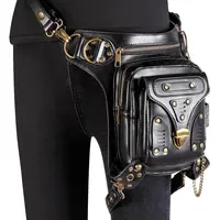 बहुक्रिया Steampunk रेट्रो कंधे बैग काले गोथिक चमड़े के बैग महिलाओं Motorcycling कमर पैर बैग