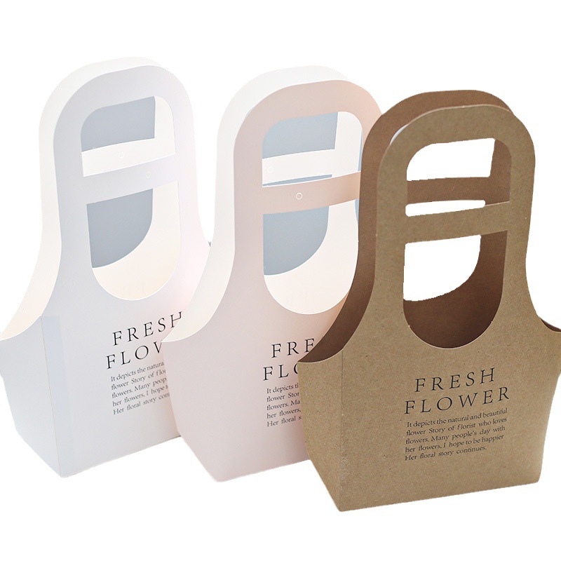 Newly Designs Special-Shaped Flower Basket Bags Folding Kraft Decorative Flowers Gift Packaging Florist Wholesale Supplier