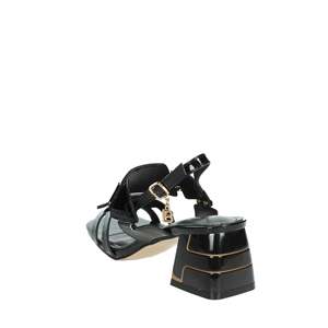 Sandalias de Tacón para Mujer Laura Biagiotti 9039, Sandalias de Tacón Cuadrado con Correa en el Tobillo, de Charol Negro - Product Image 2