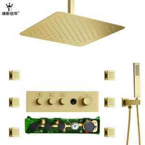 Dishixindi Concealed Shower <b>Set</b> Brushed Gold Rectangle Shower Head Durable Bathroom Embedded Minimalist - Product Image 5
