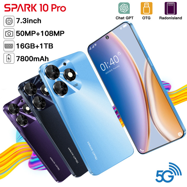 New Cross-border Mobile Phone Spark10 Pro Android Real 4G Mobile Phone 3 64GB Side Fingerprint AI Smart Phone