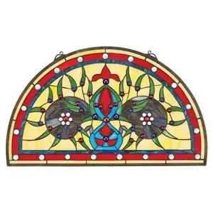 half moon church bath decorative colorful Beveled Stained Rainbow Arch Window Glass Panel