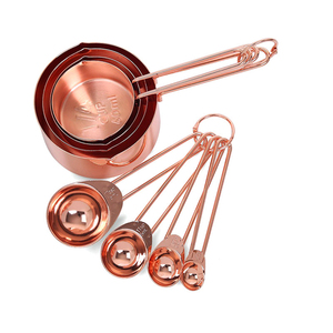 Heavy Duty Mirror Polished Engraved Stainless Steel 8 Pieces Copper <b>Measuring</b> Cups and <b>Spoons</b> Set - Product Image 3
