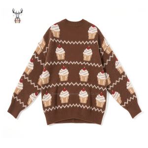 Nanteng เสื้อสเวตเตอร์ถักคอวีสำหรับผู้หญิงลายการ์ตูน<span class=keywords><strong>เค้ก</strong></span>การ์ตูนน่ารักวินเทจหนาอบอุ่นผ้าฝ้ายออกแบบได้ตามต้องการสำหรับฤดูหนาว - Product Image 2