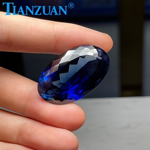 Piedra Preciosa de Zafiro Corindón Cultivado en Laboratorio, Corte Natural, Forma Ovalada, Azul Oscuro, 22*35mm, 76ct, para Joyería - Product Image 2