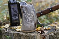 Taza de Cuerno Vintage Ecológica de la Mejor Calidad con Asa, Gran Capacidad para Bar en Casa, Regalos para Festivales Medievales, Precio de Fábrica
