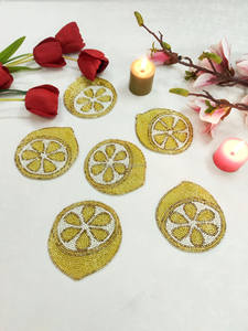 High Quality Handmade <b>Beaded</b> <b>Placemats</b> Table Mat Hand Embroidery Yellow Lemon Mug Rug Coasters for Home Decoration - Product Image 4