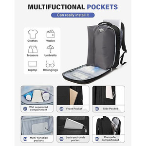 Sac <span class=keywords><strong>à</strong></span> dos de voyage sous vide <span class=keywords><strong>en</strong></span> polyester avec fermeture éclair, grand format, <span class=keywords><strong>bagage</strong></span> <span class=keywords><strong>à</strong></span> <span class=keywords><strong>main</strong></span> sous siège pour femmes et hommes, compatible Ryanair 40x30x20 - Product Image 5