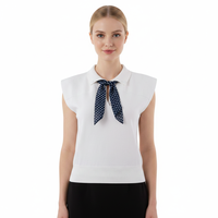 Top de punto tipo polo para mujer con manga casquillo y bufanda extraíble, cuello polo informal, ropa exterior, MOQ bajo, personalizado