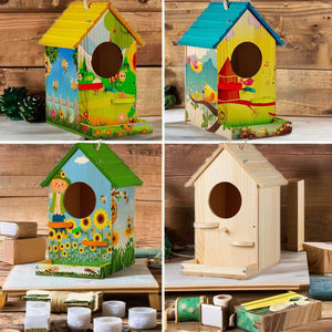 Modern çiftlik DIY ahşap Birdhouse 4-Pack kapalı açık ev erkek ve kız için duvar süsü kiti hediye ahşap kuş evi - Product Image 6