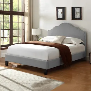 CX Wholesale Luxury Modern Fabric Wooden Double Full Twin King Queen Size Bed Frame With Headboard