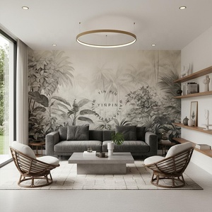 <span class=keywords><strong>Carta</strong></span> da <span class=keywords><strong>Parati</strong></span> Rimovibile Impermeabile con Stampa Digitale di Foglie e <span class=keywords><strong>Alberi</strong></span>, Murale 3D Retrò di Foresta Tropicale. - Product Image 2