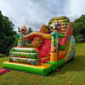 Tobogán inflable de Madagascar para niños, casa de brinco inflable para exteriores, tobogán inflable seco de doble carril. - Product Image 5