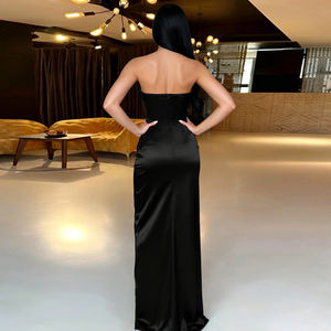 Vestido de Noche Formal de Satén sin Tirantes Estilo Sirena con Cintura Natural, Volantes, Ajuste Cómodo y Cola Larga hasta el Suelo para Banquetes - Product Image 4
