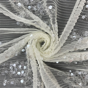 China Factory French Torn Net-like <strong>Fabric</strong> With Sequin Embroidery Chiffon <strong>Lace</strong> <strong>Fabric</strong> for Women's Wedding Dress - Product Image 3