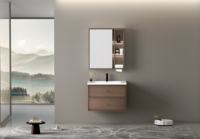 Meuble-lavabo mural de style rétro en bois massif multicouche avec miroir LED intelligent et vasque en céramique pour maison moderne