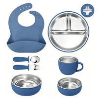 Nouvel ensemble de vaisselle pour bébé en acier inoxydable 304, sans BPA, résistant au lave-vaisselle, avec assiette compartimentée à motif de dessin animé et ventouse, ustensiles de repas pour enfants