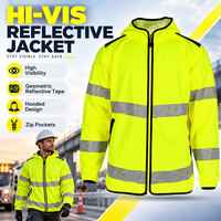Veste de travail pour travaux routiers, vêtements de travail réfléchissants de sécurité haute visibilité, à capuche, jaune, manches longues, pour les travailleurs sur les chantiers routiers, les travaux de nuit