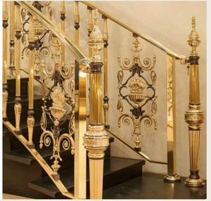 Rampe d'escalier de luxe en acier inoxydable doré, balustrade décorative intérieure en métal, main courante pour villa, design d'escalier - Product Image 3